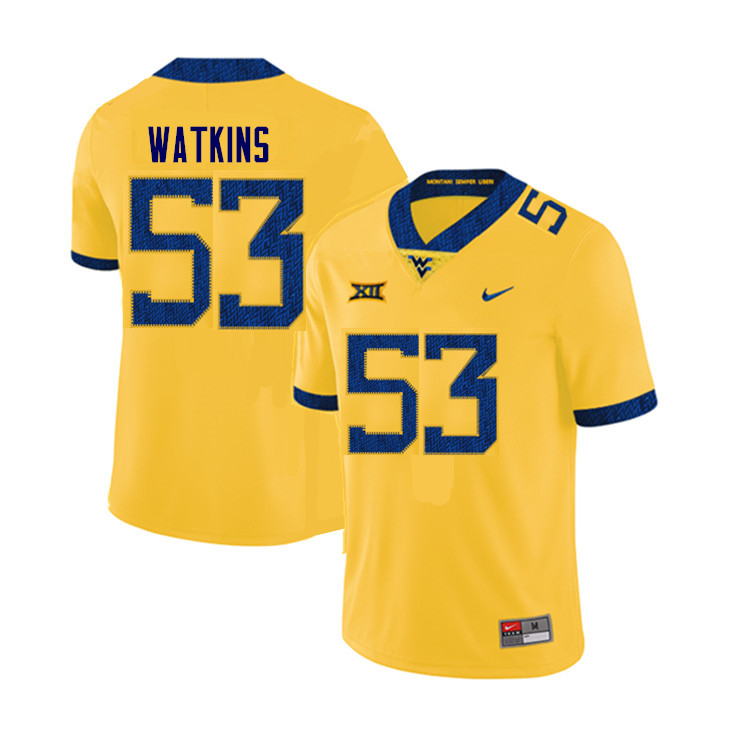 Men #53 Eddie Watkins West Virginia Mountaineers College Football Jerseys Sale-Yellow - Click Image to Close